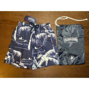 NWT Kids VILEBREQUIN Swim Shorts Blue And Blue Palm Tree Boat Blue Marine SIZE 6